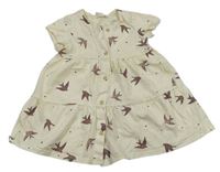 Smetanové bavlněné šaty s ptáčky H&M