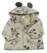 Béžová plátěná podšitá bunda s kapucí s Mickeym H&M