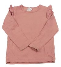 Světlerůžové žebrované triko s volánkem zn. H&M