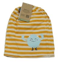 Nové - Hořčicovo-béžová pruhovaná beanie čepice s příšerkou TCM 