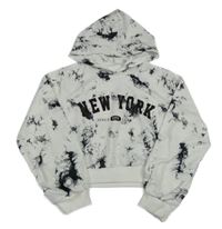 Bílo-černá lehká crop mikina s nápisem a kapucí Shein