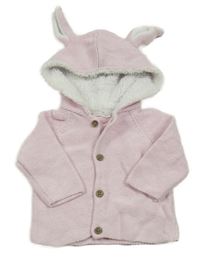 Světlerůžový propínací svetr s kapucí s oušky Next