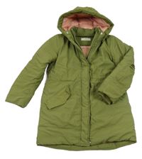 Khaki šusťákový zimní kabát s kapucí H&M