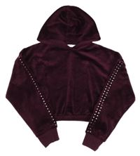 Vínová sametová crop mikina s plíšky a kapucí George