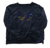 Tmavomodrá sametová mikina s mašlí a zlatými flitry little kids