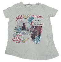 Bílé tričko s potiskem a flitry C&A