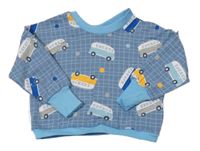 Modrá kostkovaná mikina s autobusy 