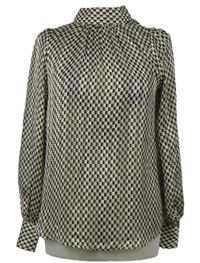 Dámská smetanovo-hnědo-černá kostkovaná nařasená šifonová halenka s rolákem H&M