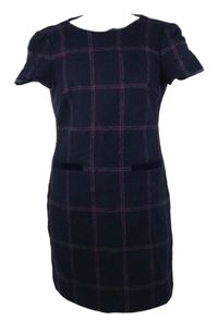 Dámské tmavomodro-růžové kostkované vlněné šaty Hobbs
