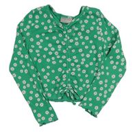 Zelené květované žebrované crop triko Matalan
