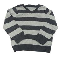 Světle-tmavošedý pruhovaný svetr H&M