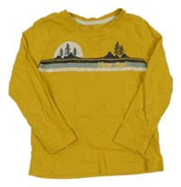 Tmavožluté triko s pruhy a stromy Lupilu