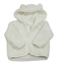 Bílá chlupatá propínací mikina s kapucí s oušky Primark