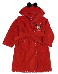 Červený chlupatý župan s Minnie a kapucí Disney