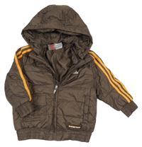 Hnědá šusťáková zateplená bunda s logem a kapucí Adidas