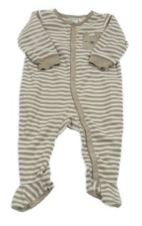 Hnědo-bílý pruhovaný fleecový overal s medvědem H&M