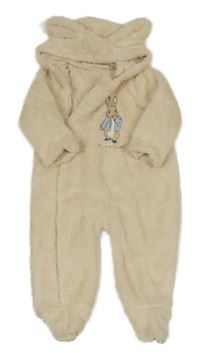 Světlebéžová chlupatá podšitá kombinéza se zajícem a kapucí 