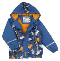 Tmavomodrá nepromokavá jarní bunda s pejsky a kapucí Lupilu