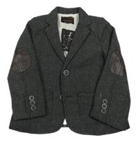 Tmavošedo-černé vzorované vlněné slavnostní sako