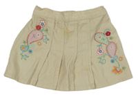 Béžová manšestrová skládaná sukně s kytičkami Cherokee