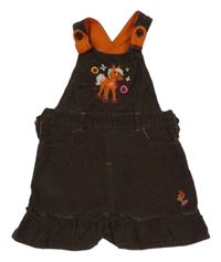 Hnědé manšestrové laclové šaty s koněm Topolino