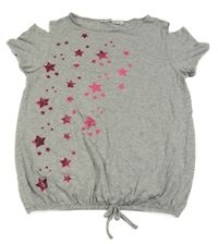 Šedé tričko s hvězdami a volnými rameny