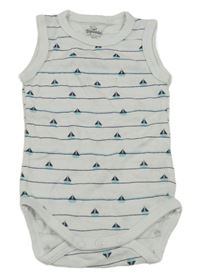 Bílo-tmavomodré pruhované tílkové body s loďkami Topomini