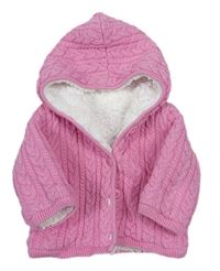 Růžový vzorovaný propínací zateplený svetr s kapucí Mothercare