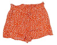 Červené kraťasy s kytičkami a páskem zn. Primark