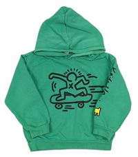 Zelená mikina se skateboardistou a kapucí H&M