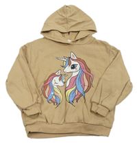 Béžová mikina s jednorožci a kapucí H&M
