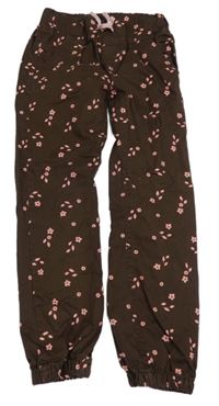 Čokoládové plátěné podšité cuff kalhoty Dopodopo