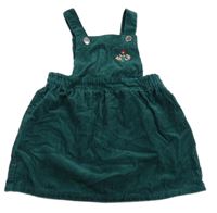 Tmavozelené manšestrové laclové šaty s kytičkami 