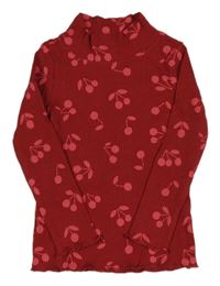 Červené žebrované triko s třešničkami 