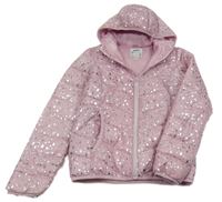 Svělerůžová šusťáková prošívaná zimní bunda se vzorem a kapucí Pepperts