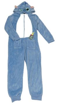 Modro-bílá chlupatá kombinéza s kapucí - Stitch Primark