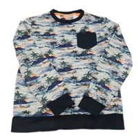 Šedá melírovaná mikina s palmami a kapsou WE