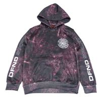 Šedo-růžová batikovaná mikina s potiskem a kapucí DFND