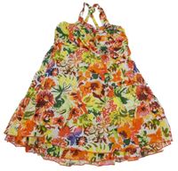 Barevné květované plátěné šaty 