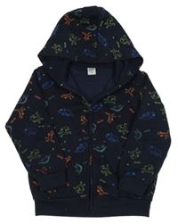 Tmavomodrá propínací mikina s dinosaury a kapucí Kiki&Koko