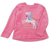 Neonově růžová chlupatá mikina s jednorožcem Dunnes