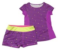 2set - Fialovo-černé vzorované sportovní tričko + kraťasy Demix