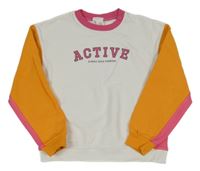 Bílo-okrovo-růžová crop mikina s nápisem H&M