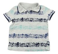 Bílo-tmavomodro-modro-mátové polo tričko s mořskými živočichy C&A