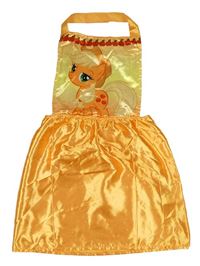 Oranžovo-světležlutá saténová zástěra s pony a jablíčky