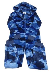 Modro-tmavomodrá army plyšová kombinéza s kapucí F&F