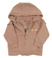 Starorůžová propínací mikina s duhou a volánky a kapucí zn. M&Co