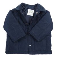 Tmavomodrá prošívaná šusťáková zateplená bunda s manšestrovým límečkem F&F