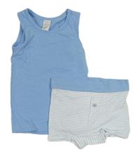 2Set - Světlemodrý nátělník + bílo/světlemodré pruhované boxerky Topomini