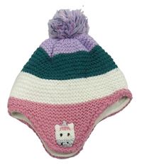 Růžovo-smetanovo-smaragdová čepice s jednorožcem a bambulí M&S